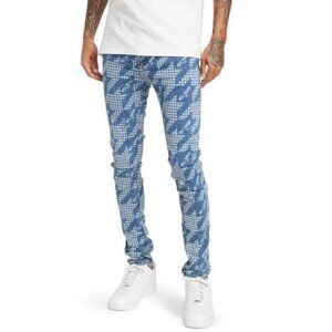 WELL KNOWN Houndstooth Skinny Jeans Denim Blue Cotton Blend 40 x 36 NWT $245